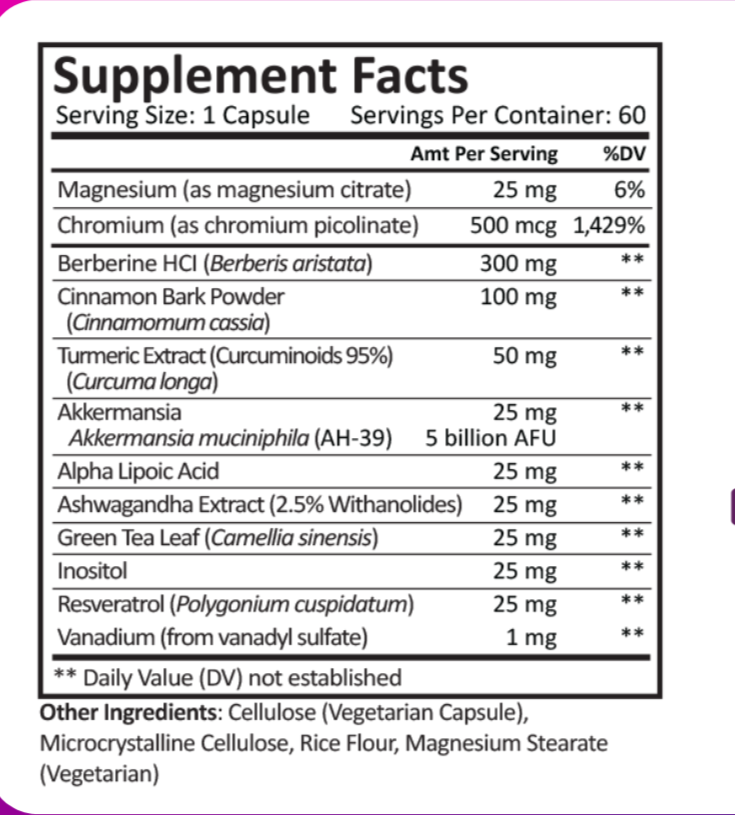 Supplement Facts for Metabolic G3A